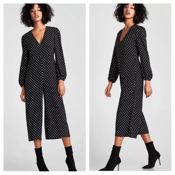 Zara Pants Jumpsuits Zara Polka Dot Jumpsuit Wide Leg Pants Poshmark